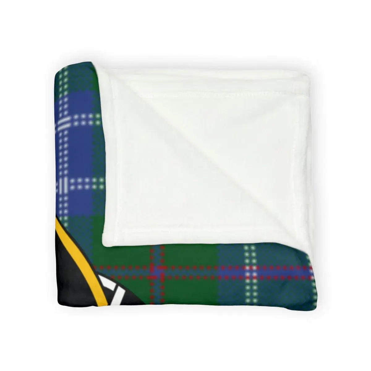 Clan Riddell plaid green and blue tartan throw blanket — soft polyester with crest print
