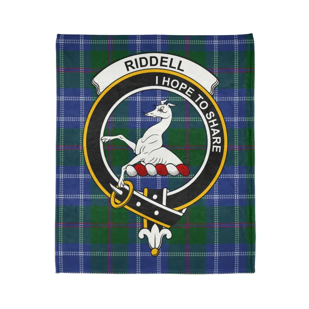 Riddell clan crest tartan plaid design throw blanket — full print detail, fade-resistant colour