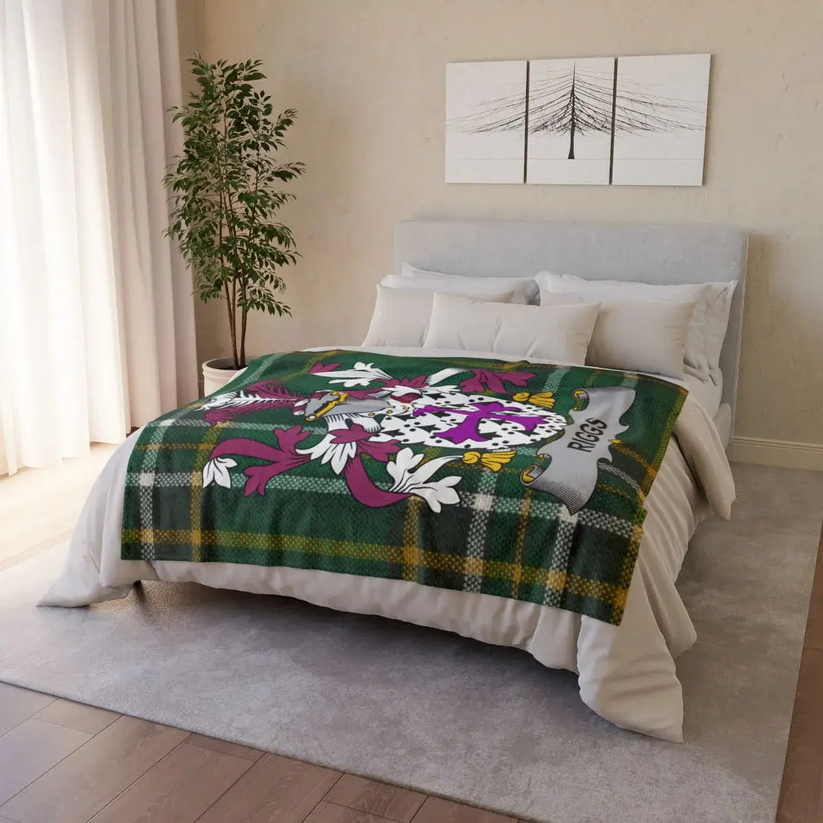 Ross Tartan Blanket with Family Crest Design