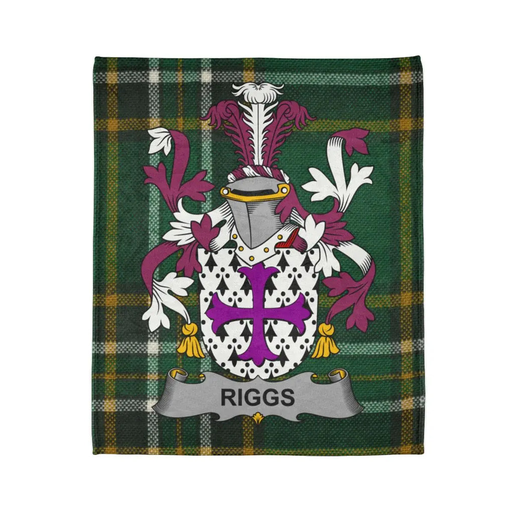 Colorful Riggs Family Crest Green Plaid Blanket