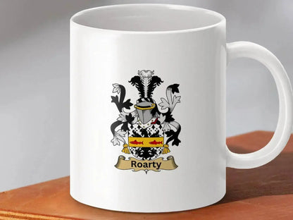 Roarty Family Heraldic Coat of Arms Crest Mug - Celtic Ancestry Gifts