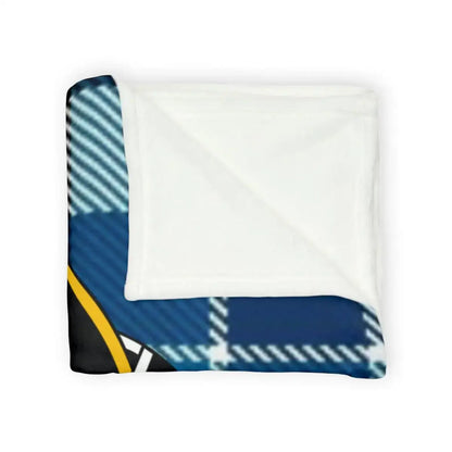 Cozy Dark Blue and White Checkered Plush Blanket
