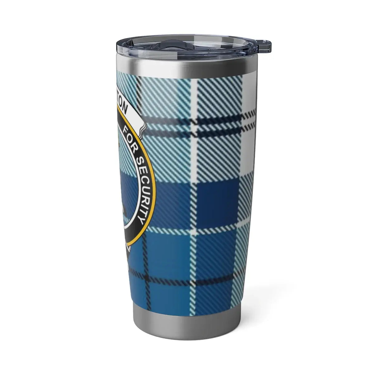 Custom Blue Plaid Insulated Travel Mug with Lid