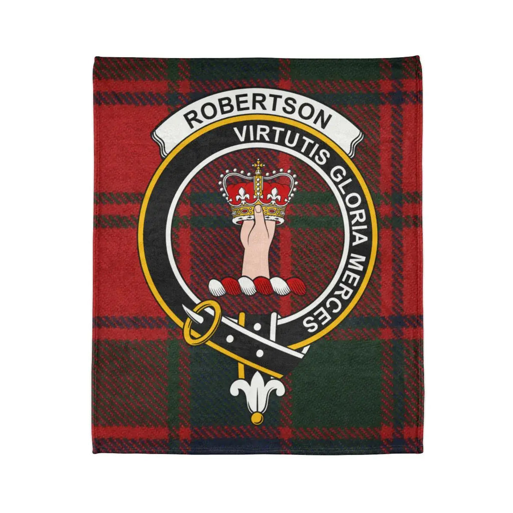 Clan Robertson printed throw blanket — virtutis gloria merces crest, 50x60 inch size