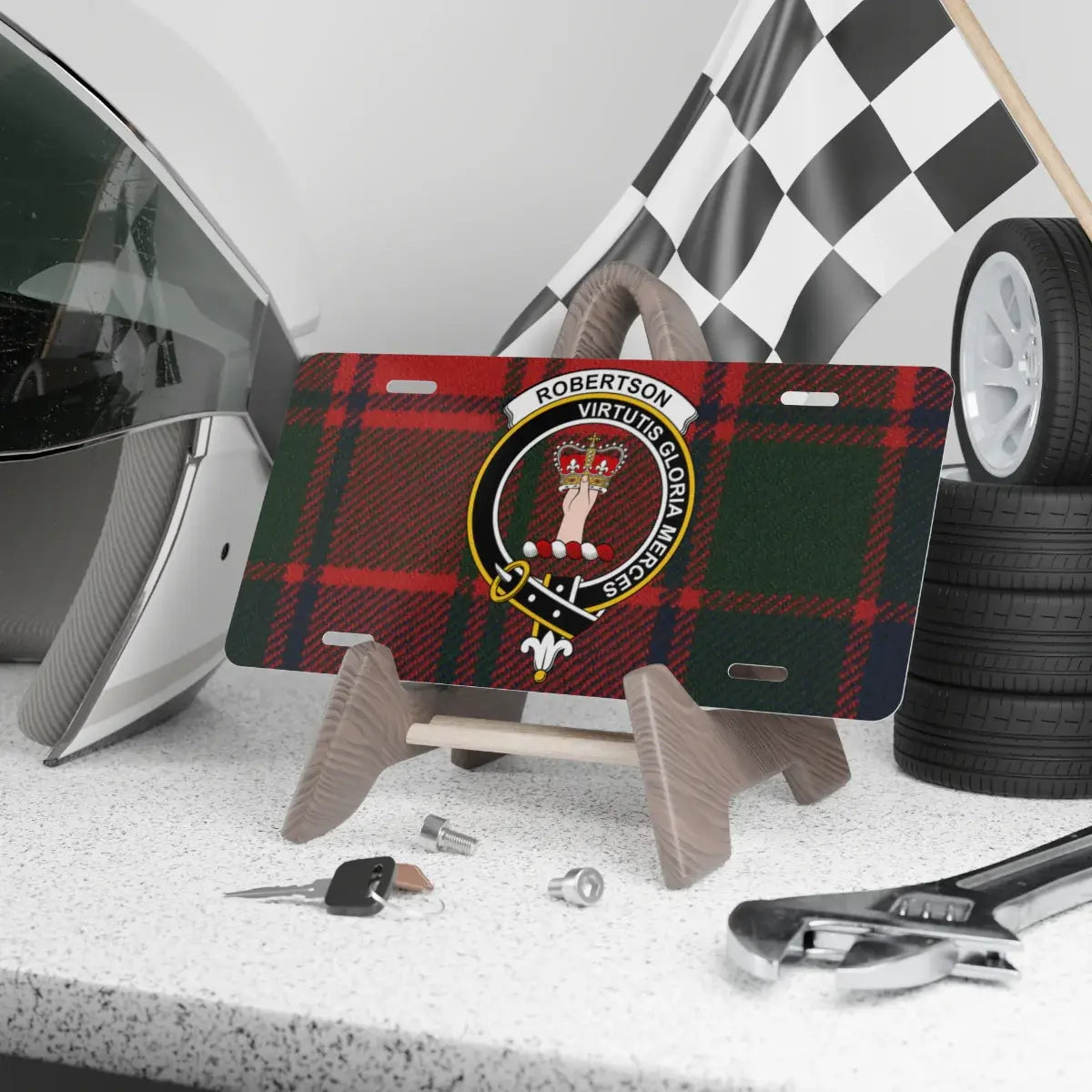 Clan Robertson crest tartan novelty license plate — 100% aluminium, 12x6 inch