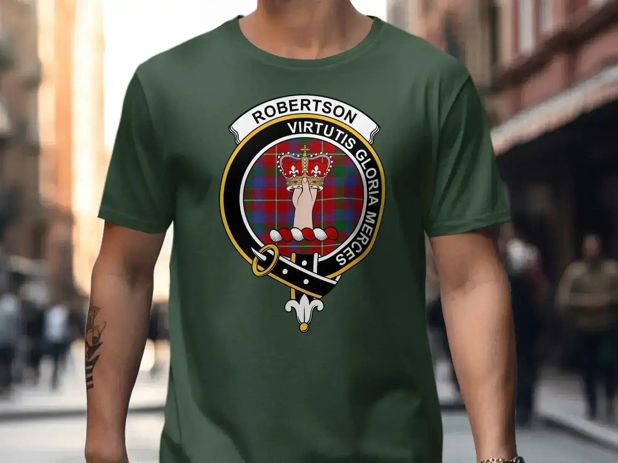 Clan Robertson t-shirt in royal blue — crest design, relaxed fit