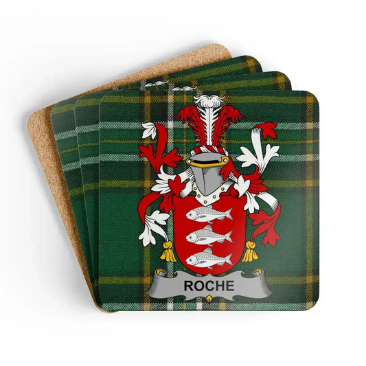 Roche Family Crest Insignia Cork Backed Coaster Set product type