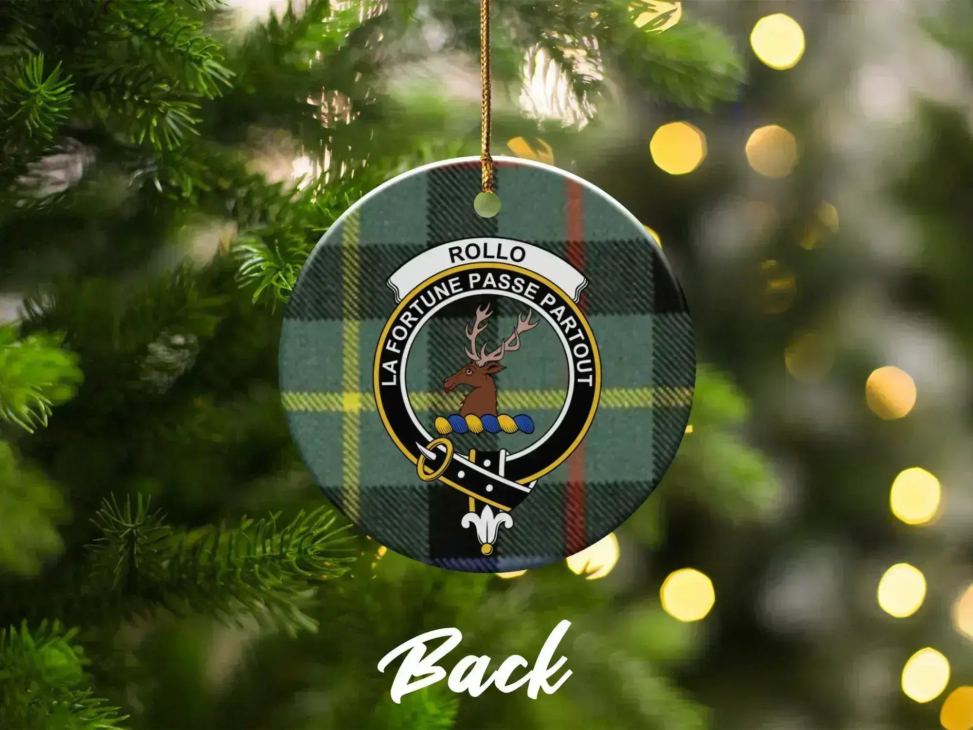 Clan Rollo La Fortune Passe Partout Scottish ornament — 3" ceramic disc, pre-drilled hole