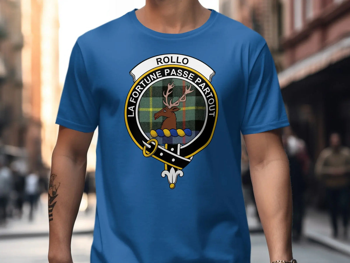 Clan Rollo La Fortune Passe Partout T-shirt in black — stag emblem, relaxed unisex cut