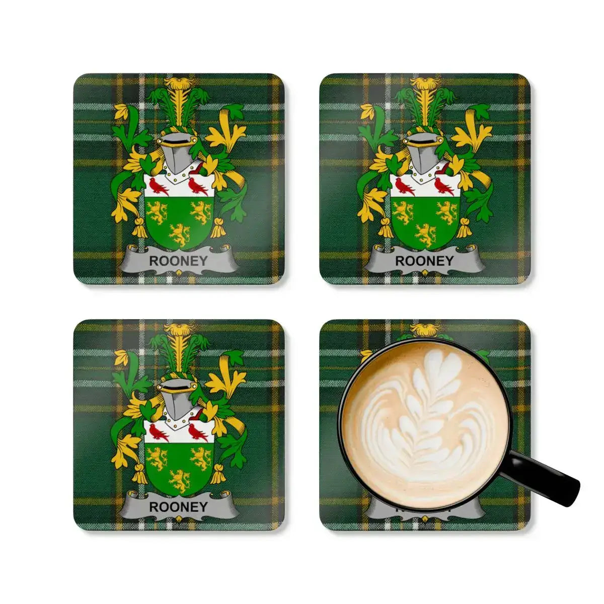 Rooney Family Crest Tartan Pattern Coaster Set product type
