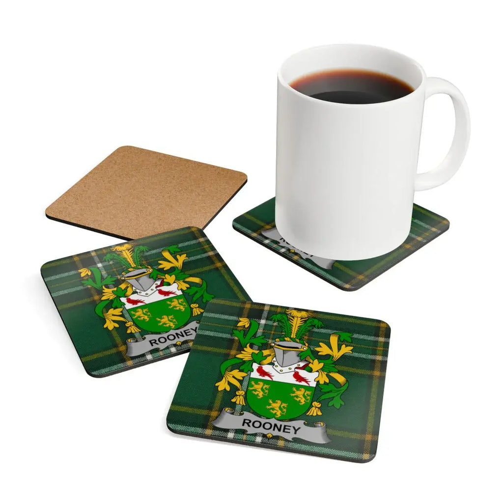 Rooney Coat of Arms Green Plaid Square Coasters product