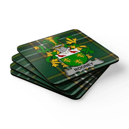 Rooney Family Coat of Arms Green Plaid Coasters product