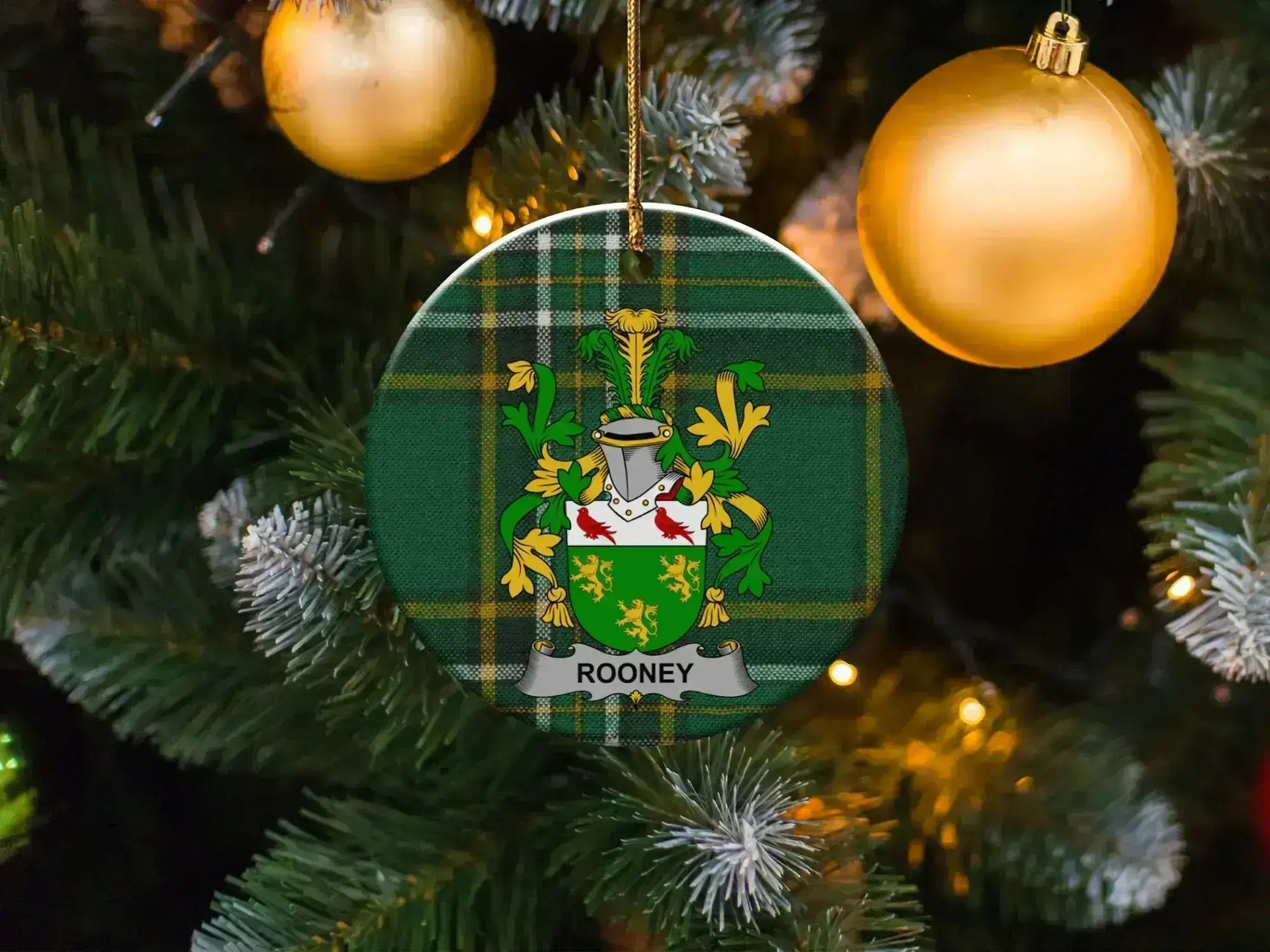 Rooney Family Plaid Crest Circle Christmas Ornament product