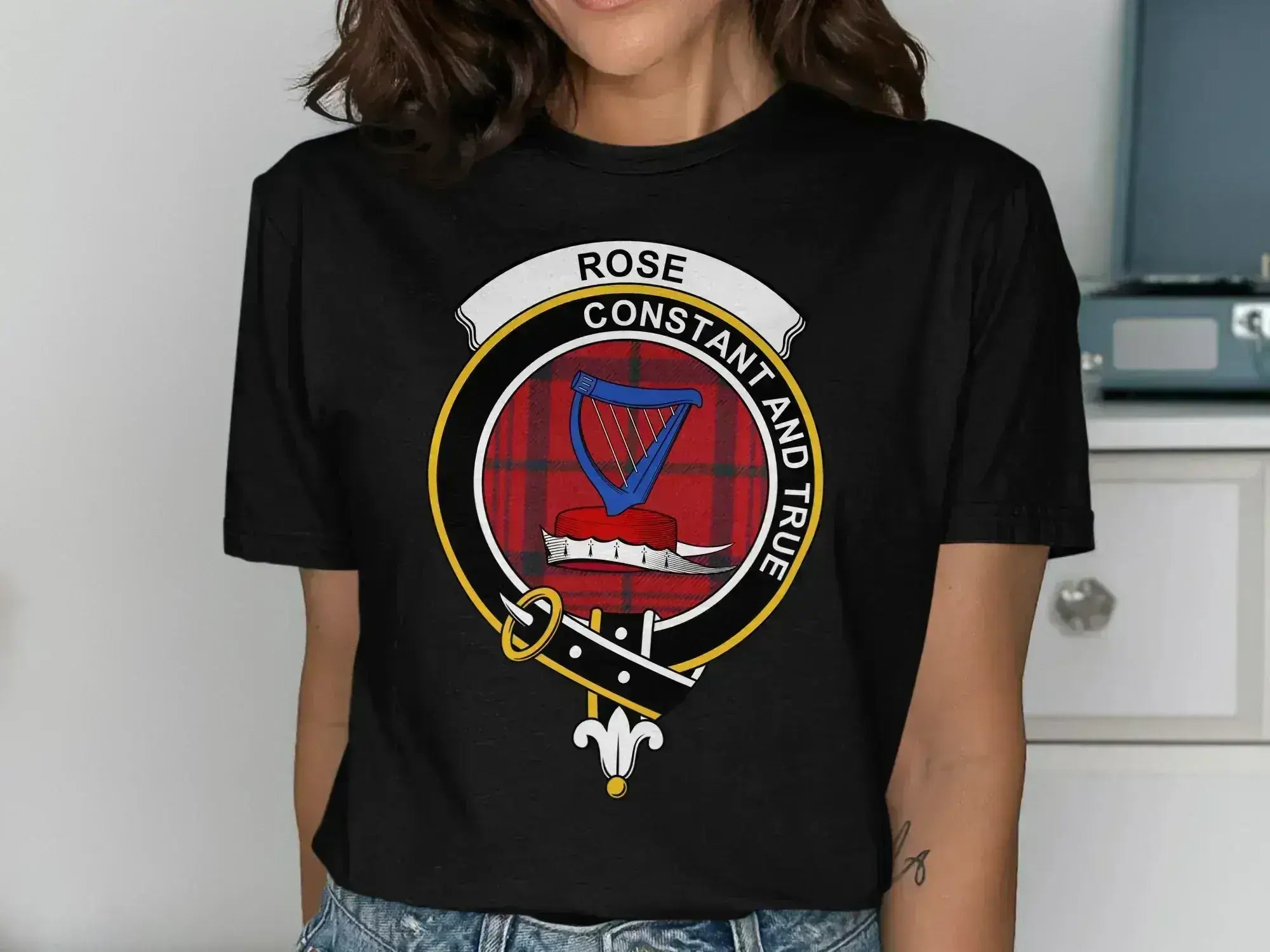 Rose crest t-shirt in forest green — Scottish clan design, classic fit
