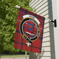 Clan Rose tartan garden flag — 12x18 inch, poly canvas with red plaid and crest emblem