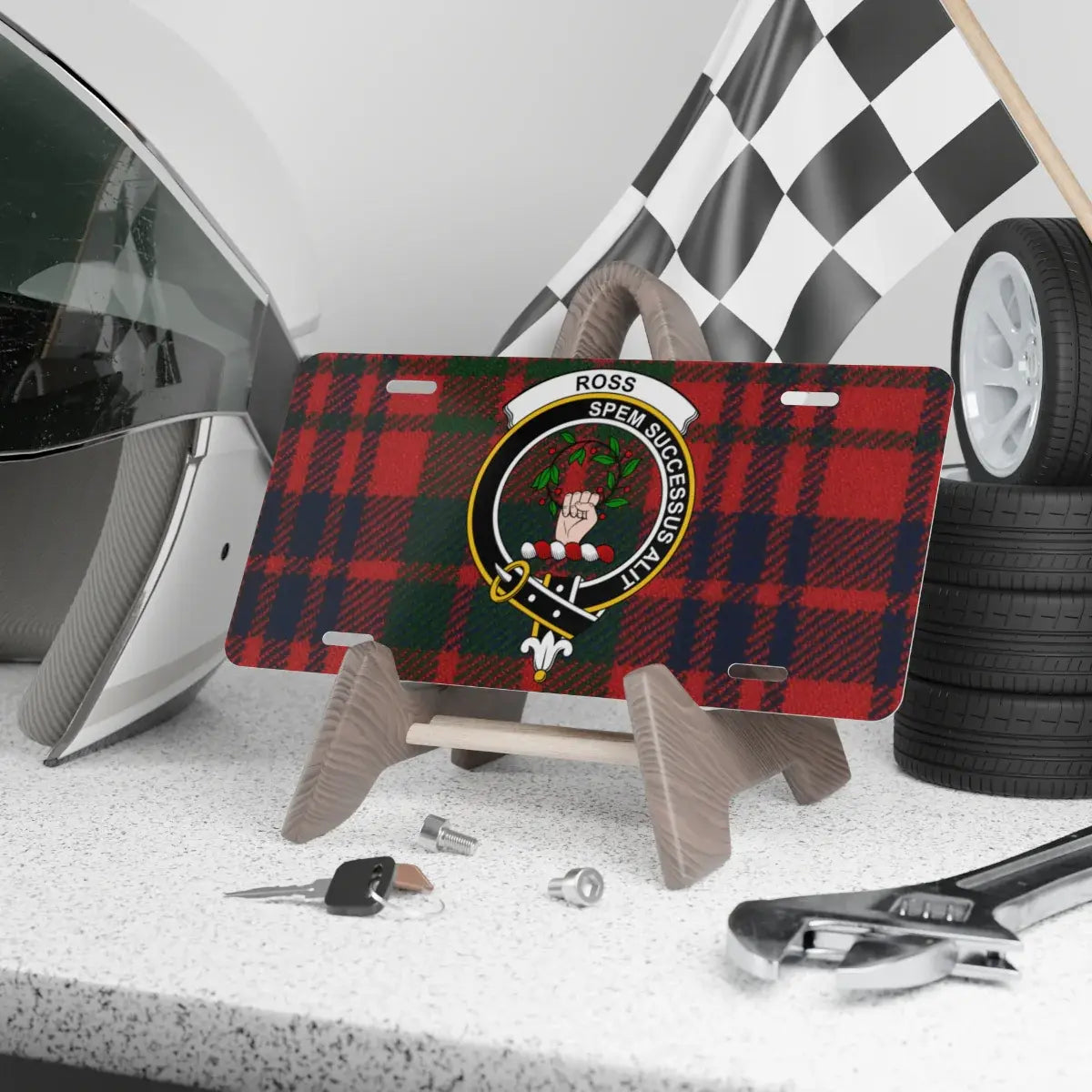 Clan Ross crest tartan novelty license plate — 100% aluminium, 12x6 inch