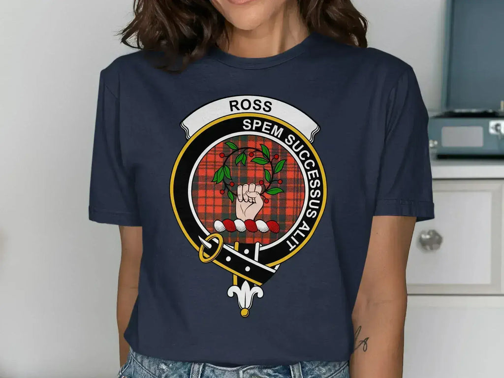 Ross clan crest tee in navy — Scottish tartan design, relaxed fit