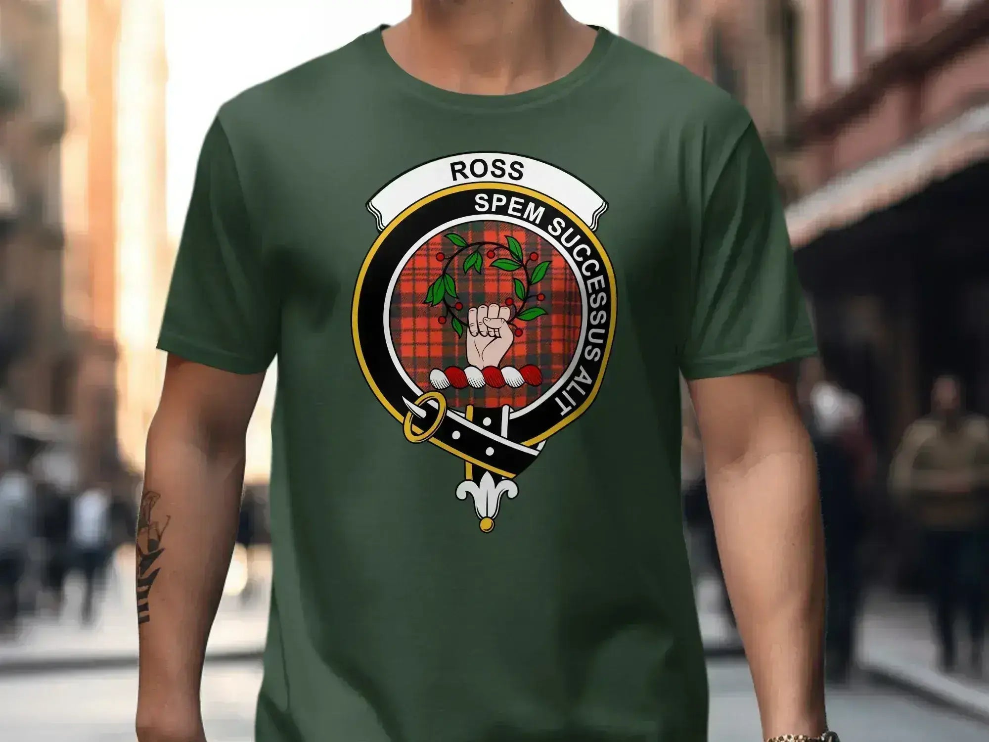 Clan Ross t-shirt in royal blue — crest design, soft cotton