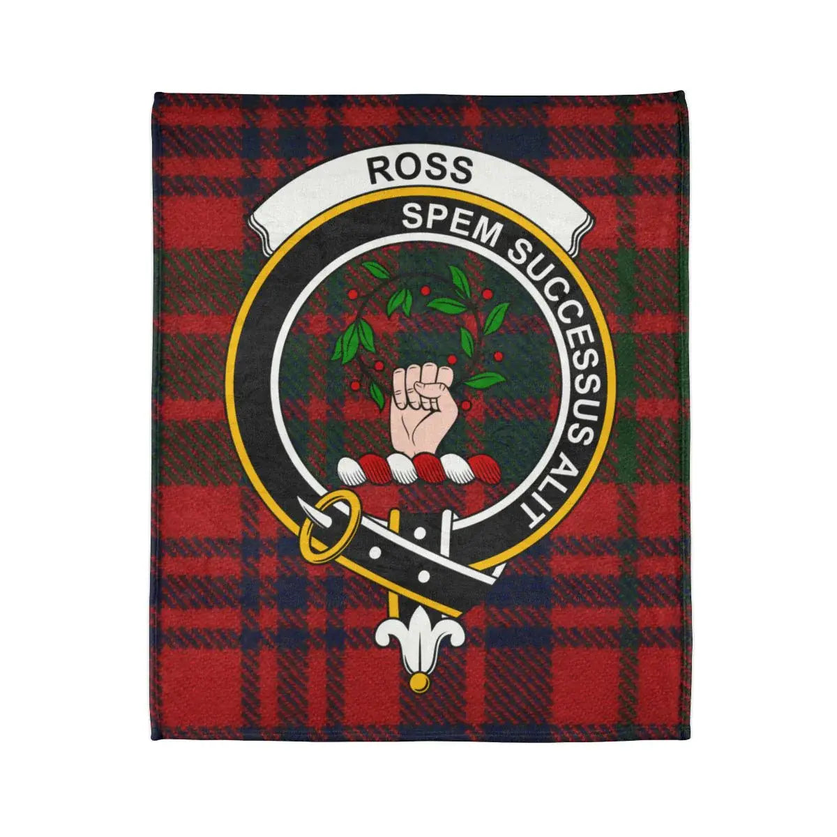 Clan Ross printed throw blanket — spem successus alit crest, 50x60 inch size