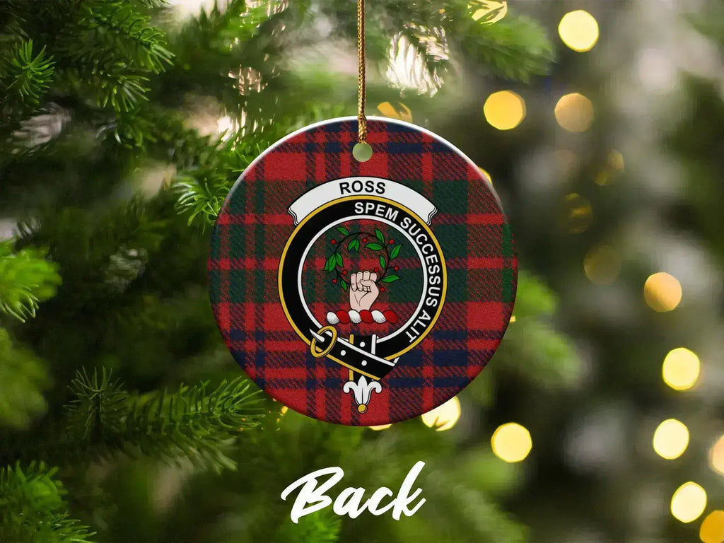 Clan Ross ceramic Christmas ornament — tartan crest, double-sided design