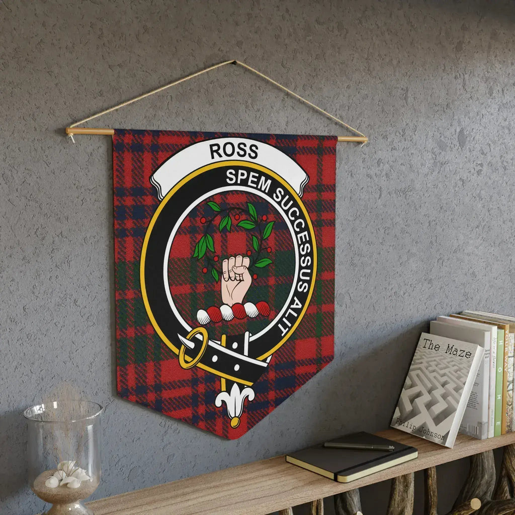 Ross spem successus alit clan crest pennant on wall — tartan pattern display