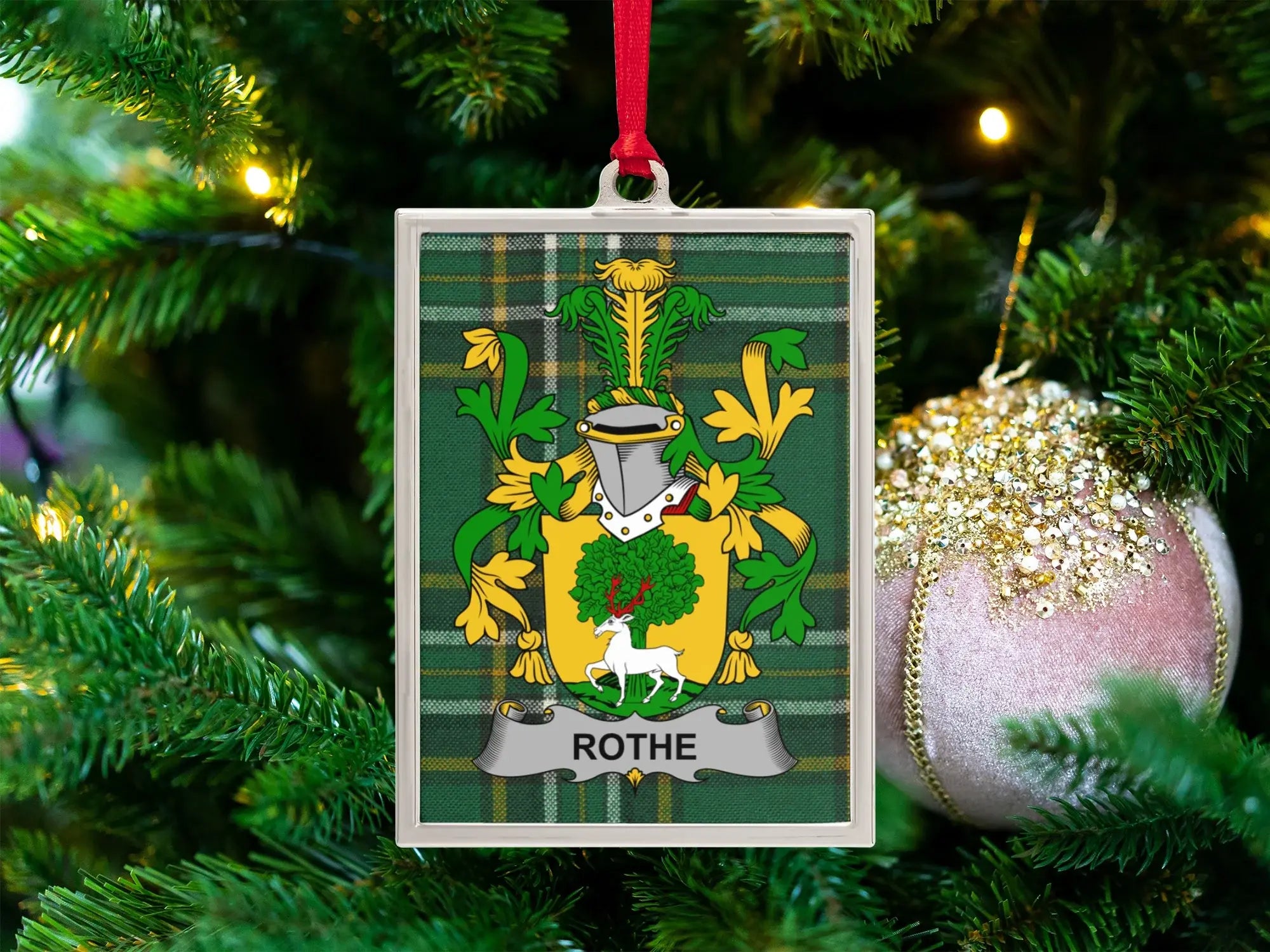 Custom Family Crest Plaid Design Christmas Ornament product