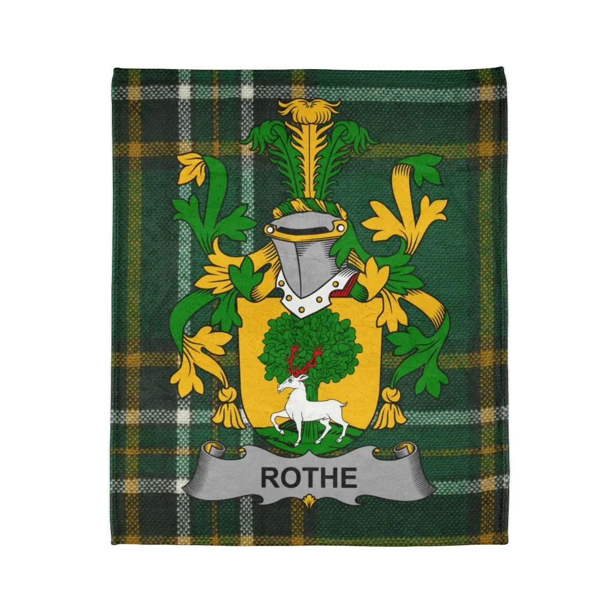 Rothe Family Crest Green Tartan Design Blanket