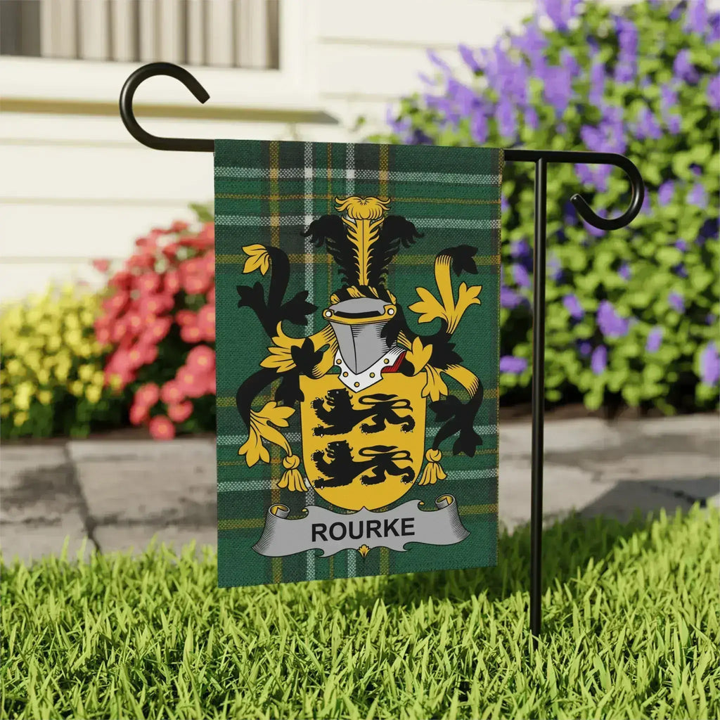 Rourke Family Crest Garden Flag Outdoor Sign