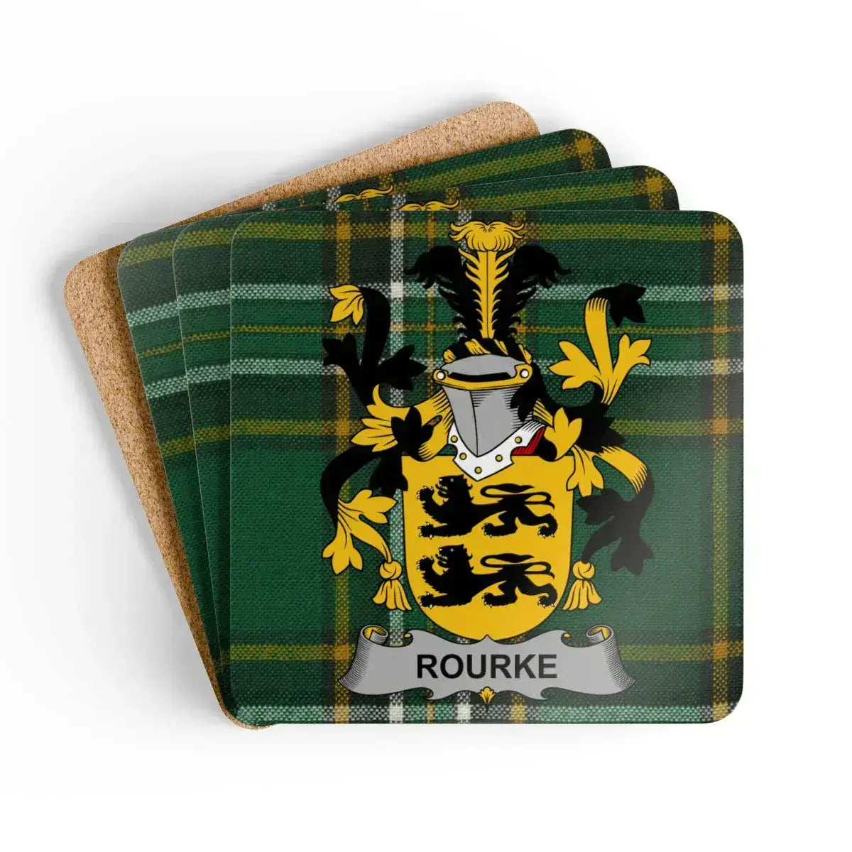 Rourke Family Crest Plaid Design Coaster Set product type