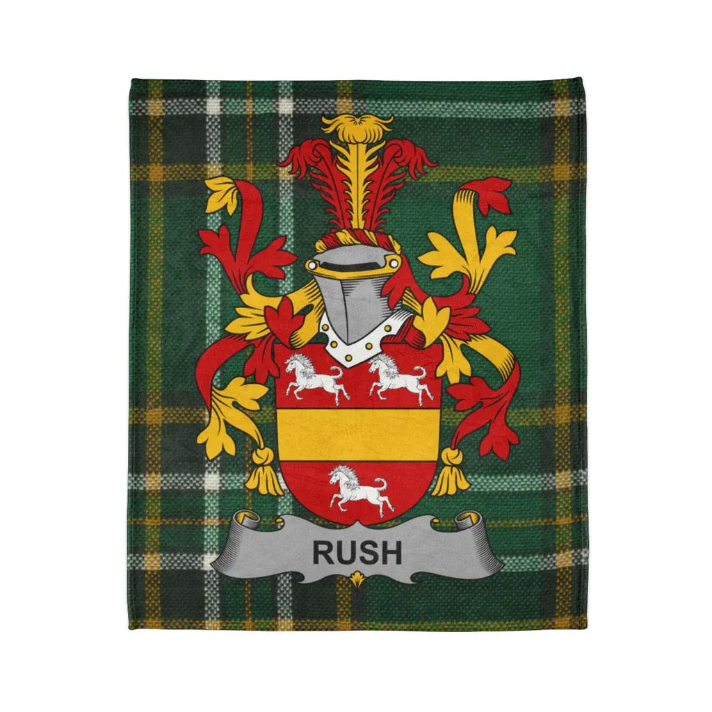 Personalized Rush Family Crest Tartan Blanket