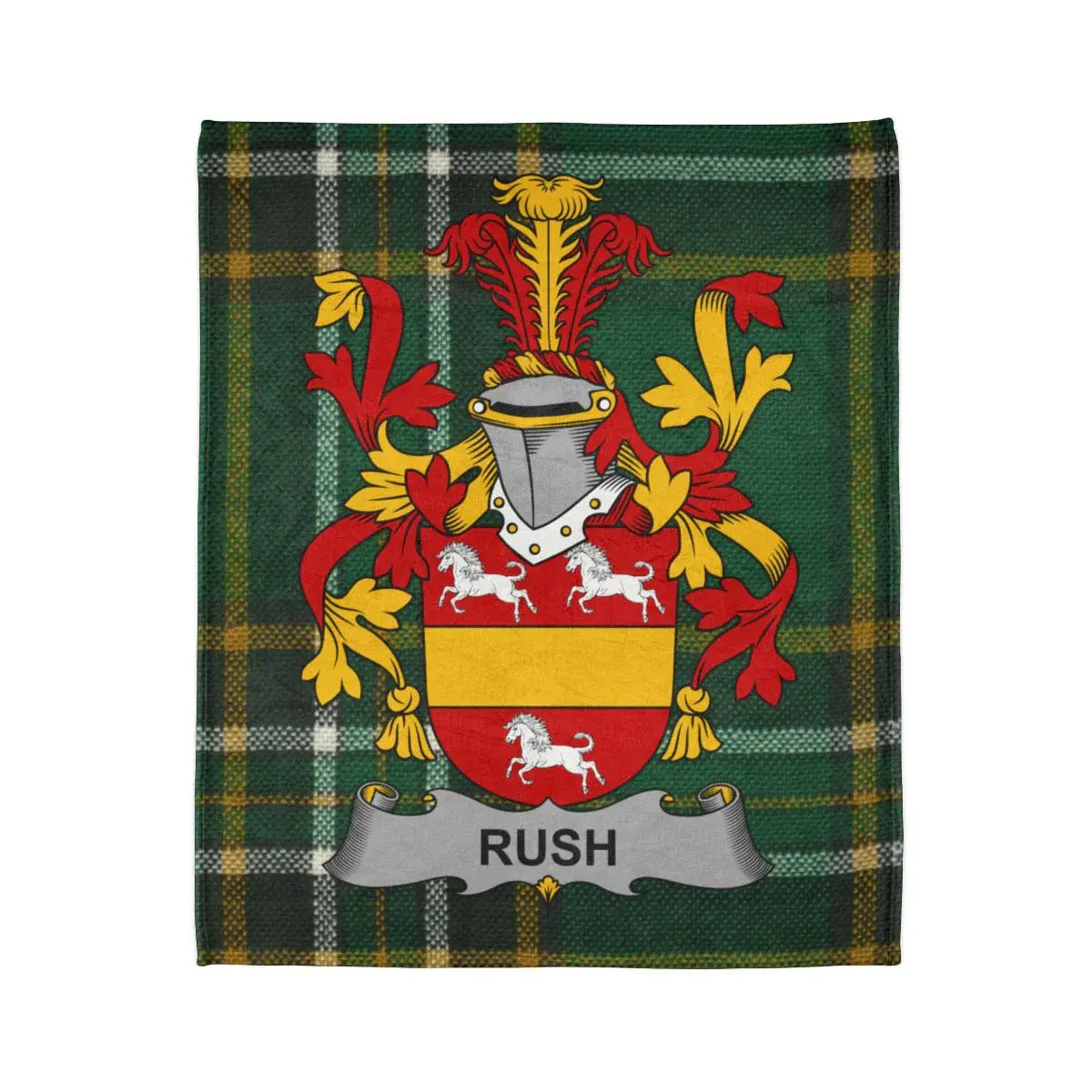 Personalized Rush Family Crest Tartan Blanket