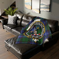 Russell clan crest tartan throw blanket — Virtus Sine Macula, 50x60 lightweight polyester