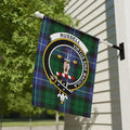 Russell clan tartan garden flag — 12x18 inch poly poplin-canvas, Virtus Sine Macula