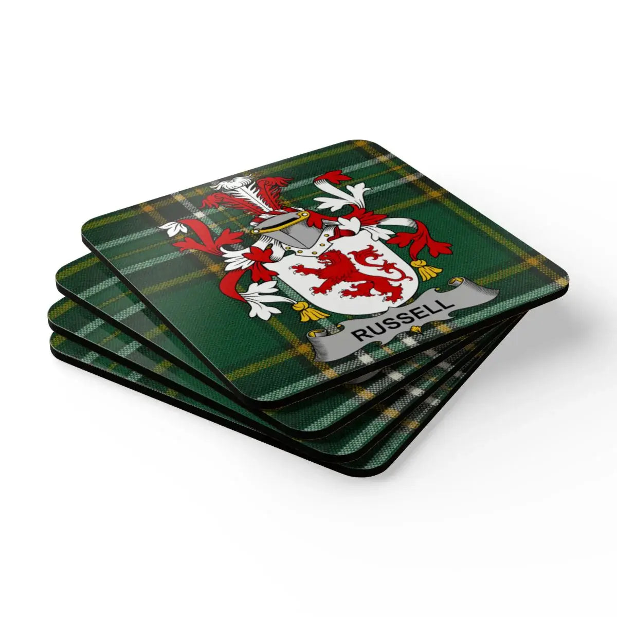Green Plaid Coasters with Russell Family Crest product