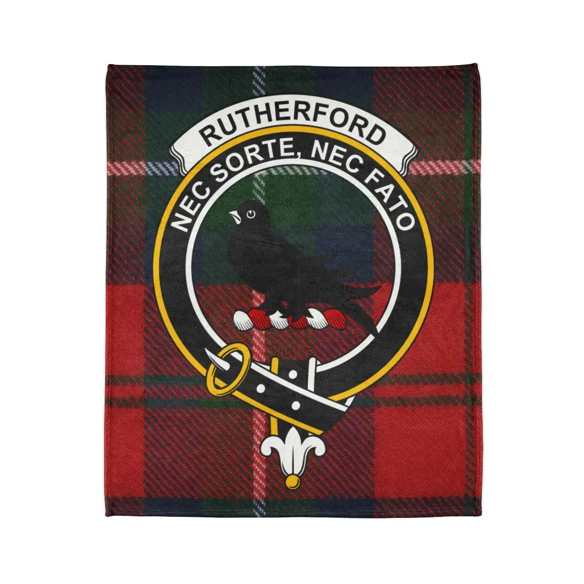 Rutherford Nec Sorte Nec Fato tartan throw blanket — full print detail, fade-resistant colour