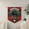 Clan Rutherford tartan crest pennant — 18" x 21" polyester twill with Nec Sorte Nec Fato motto, wooden dowel