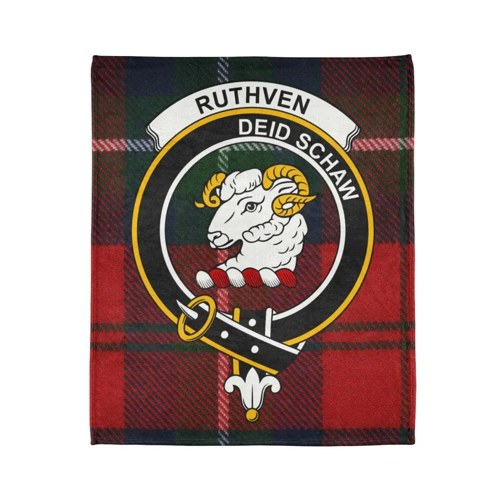 Clan Ruthven printed throw blanket — deid schaw crest, 50x60 inch size