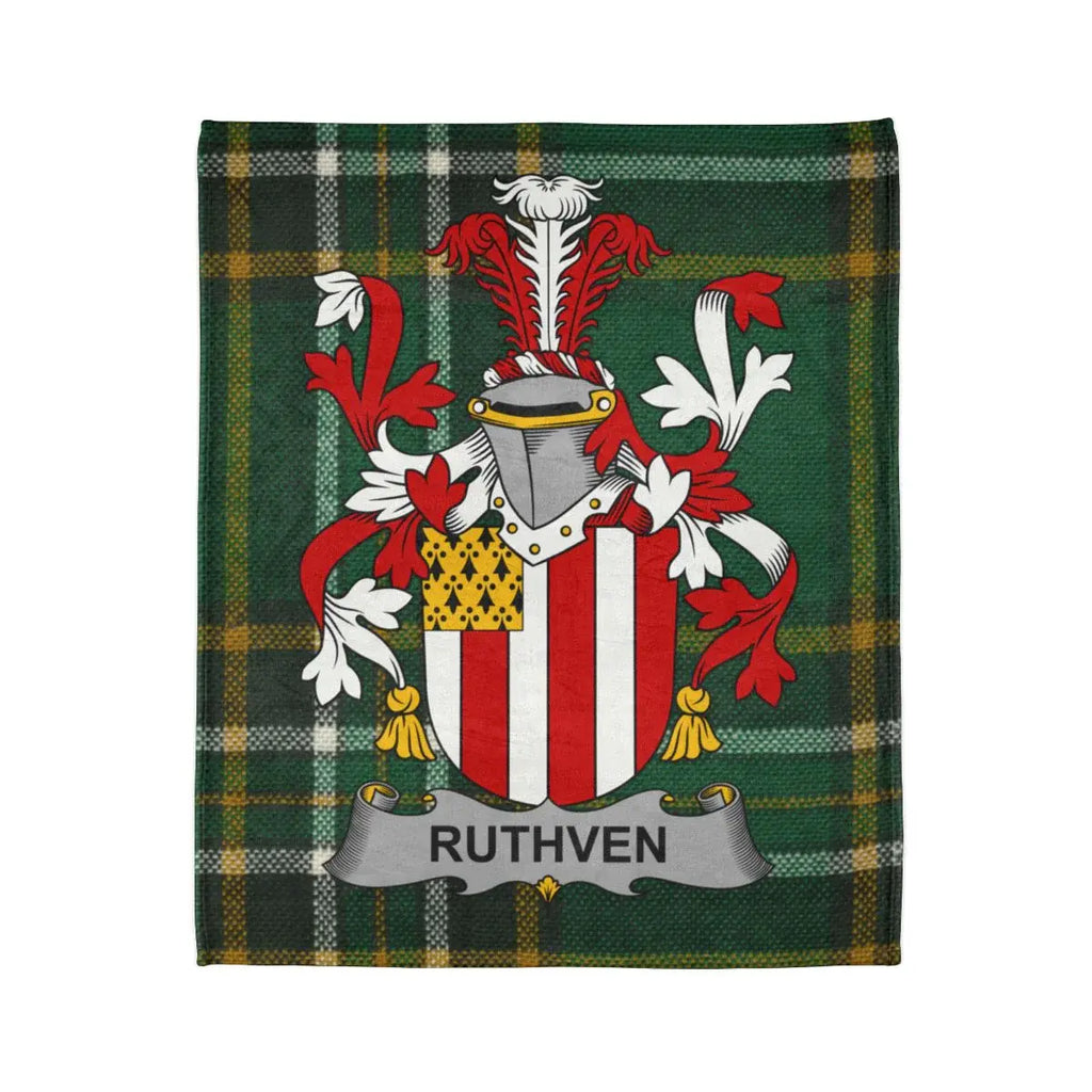 Ruthven Coat of Arms on Tartan Pattern Blanket