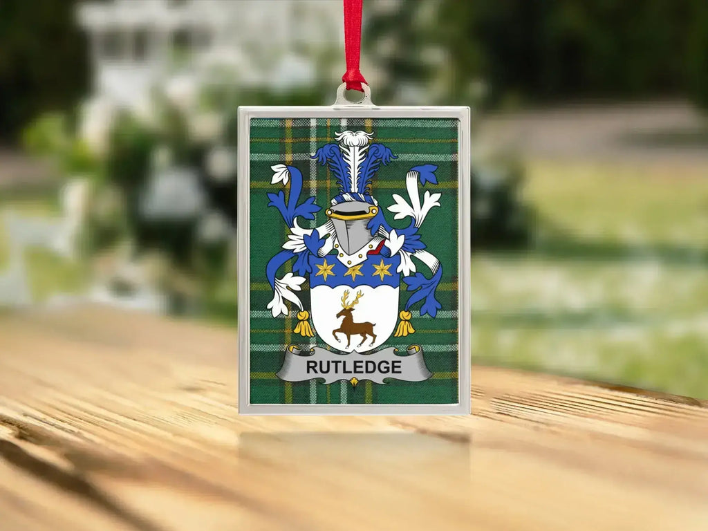 Rutledge Family Crest Plaid Background Ornament product