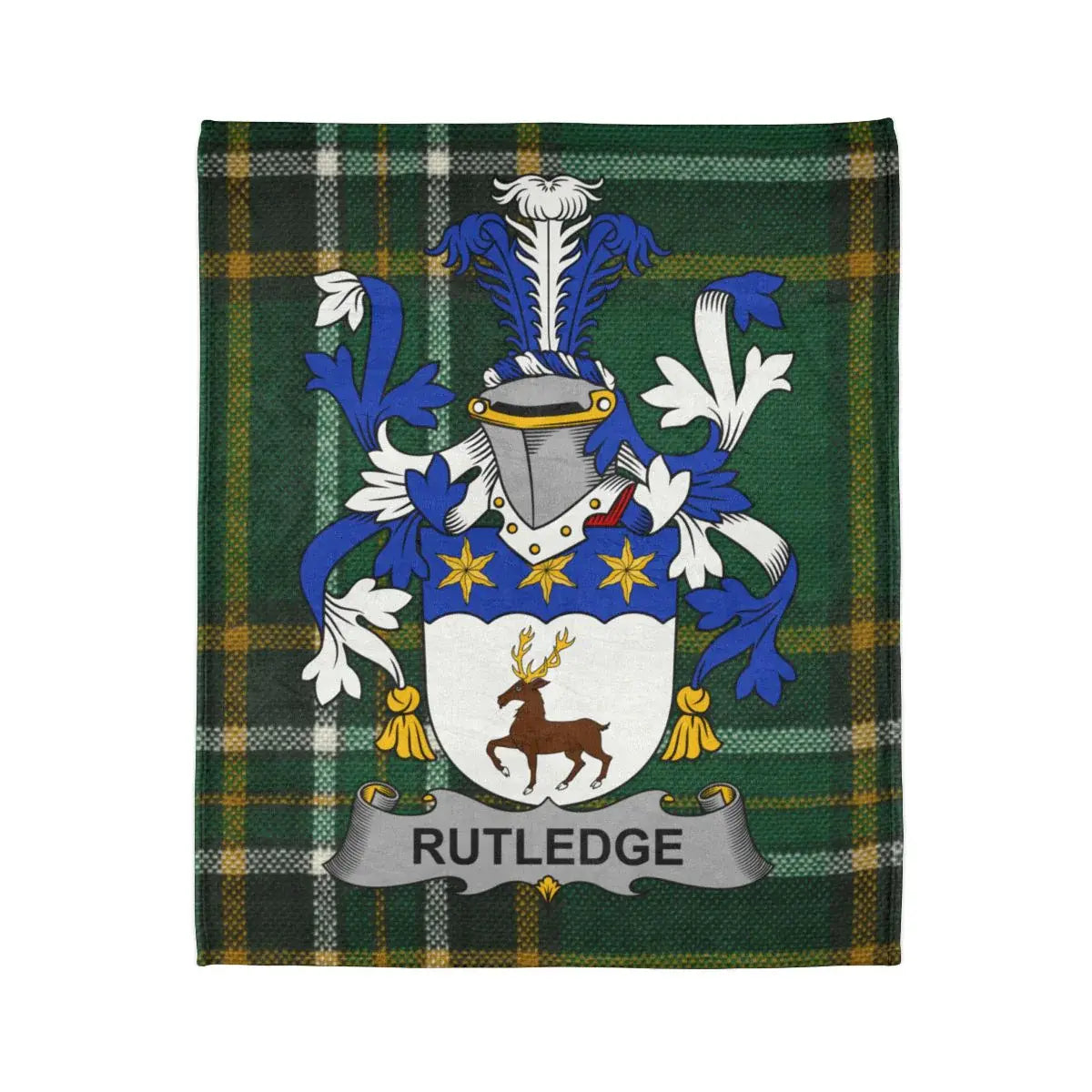 Rutledge Family Crest Green Tartan Blanket