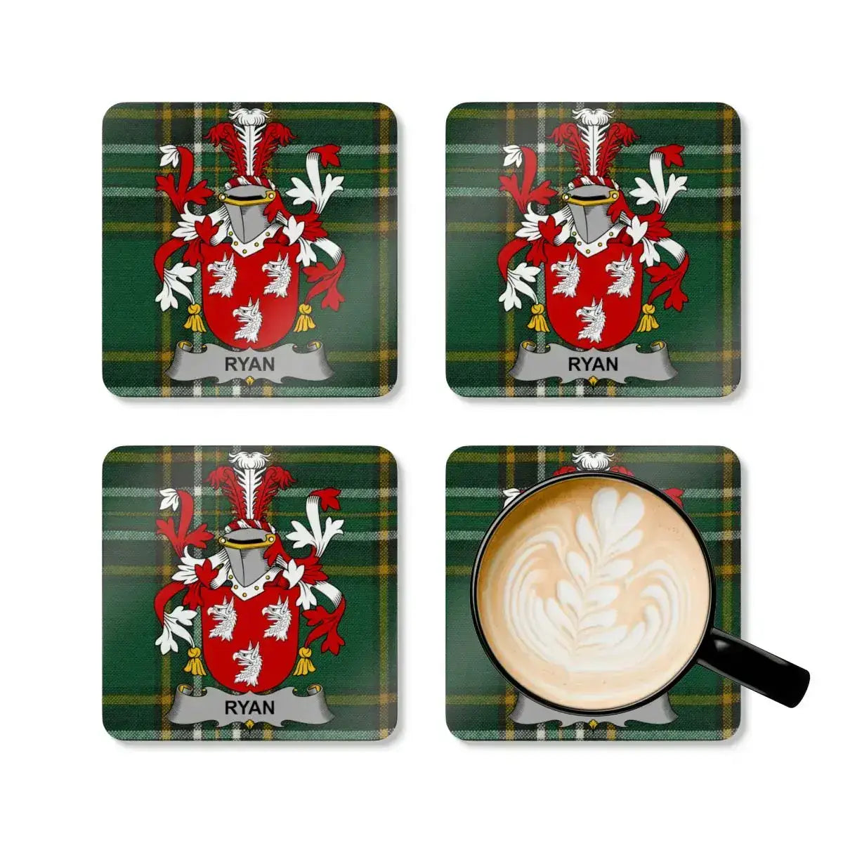 Personalized Green Tartan Family Crest Coaster Set product type