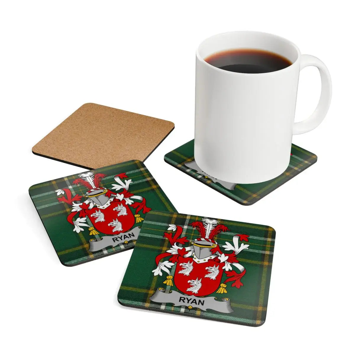 Ryan Coat of Arms Celtic Shield Square Coaster Set product