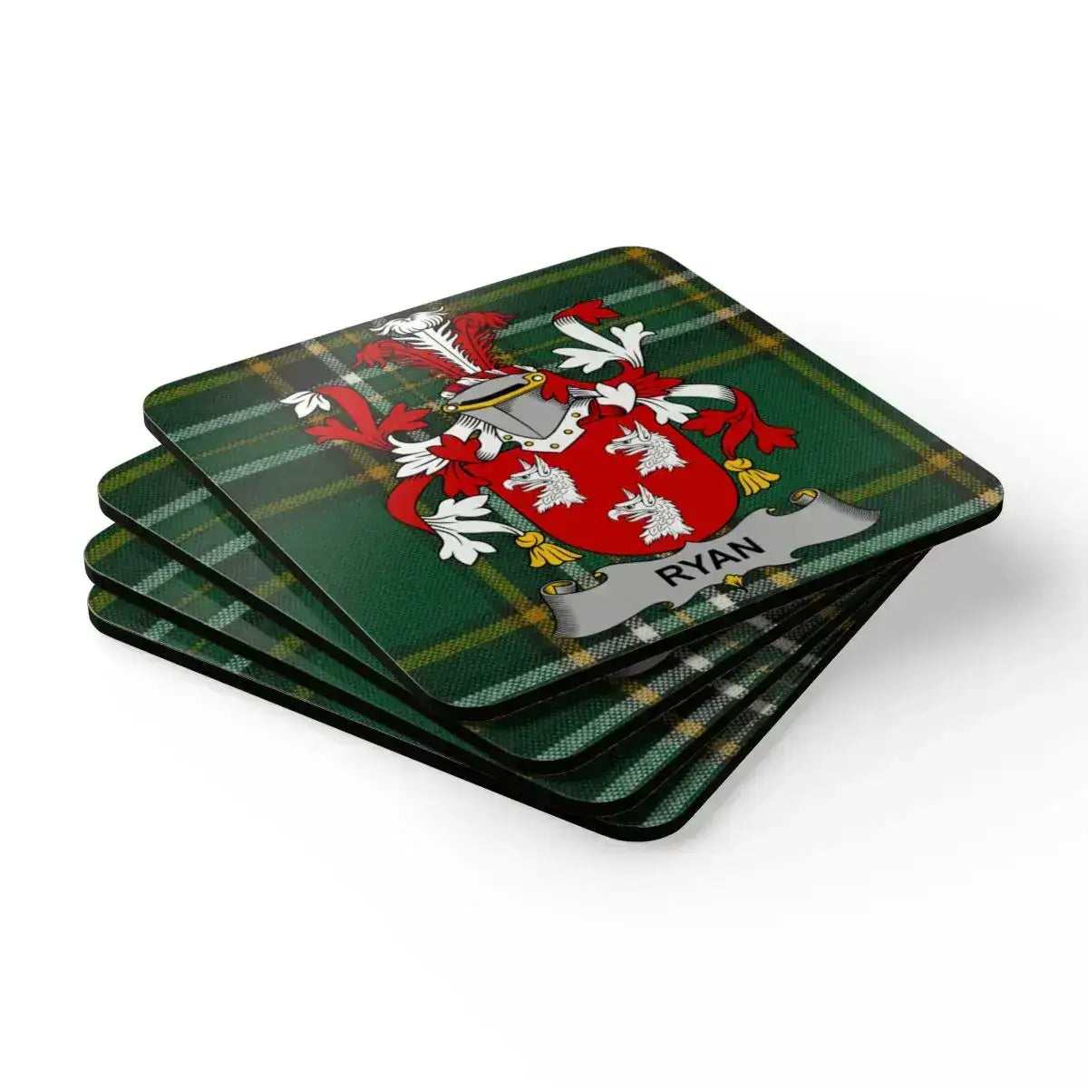 Ryan Family Crest on Tartan Pattern Coaster product
