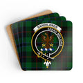 Clan Sandilands Spero Meliora tartan coaster set — glossy printed square cork, 3.75" x 3.75"