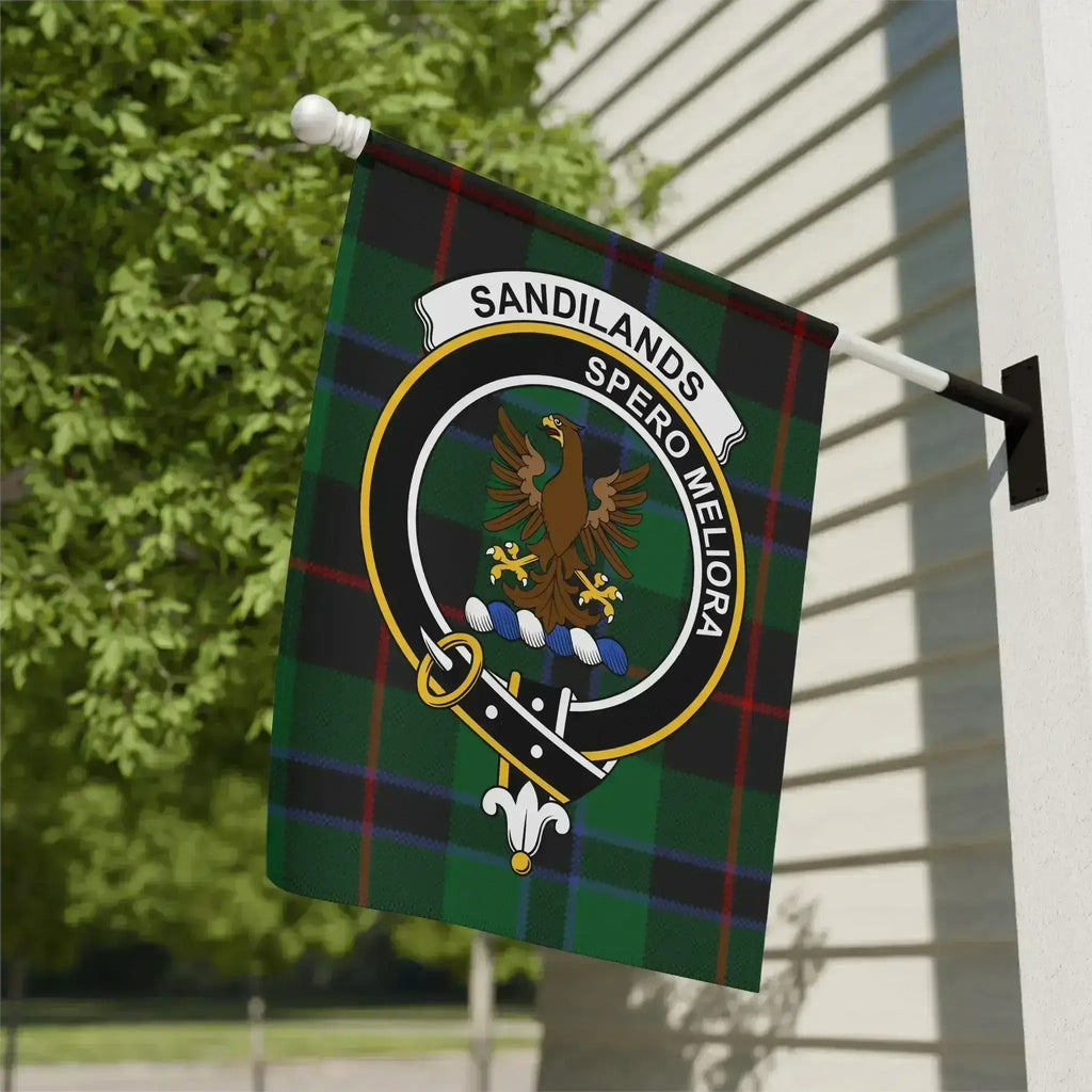 Clan Sandilands Spero Meliora tartan crest garden flag — 12" x 18" poly canvas