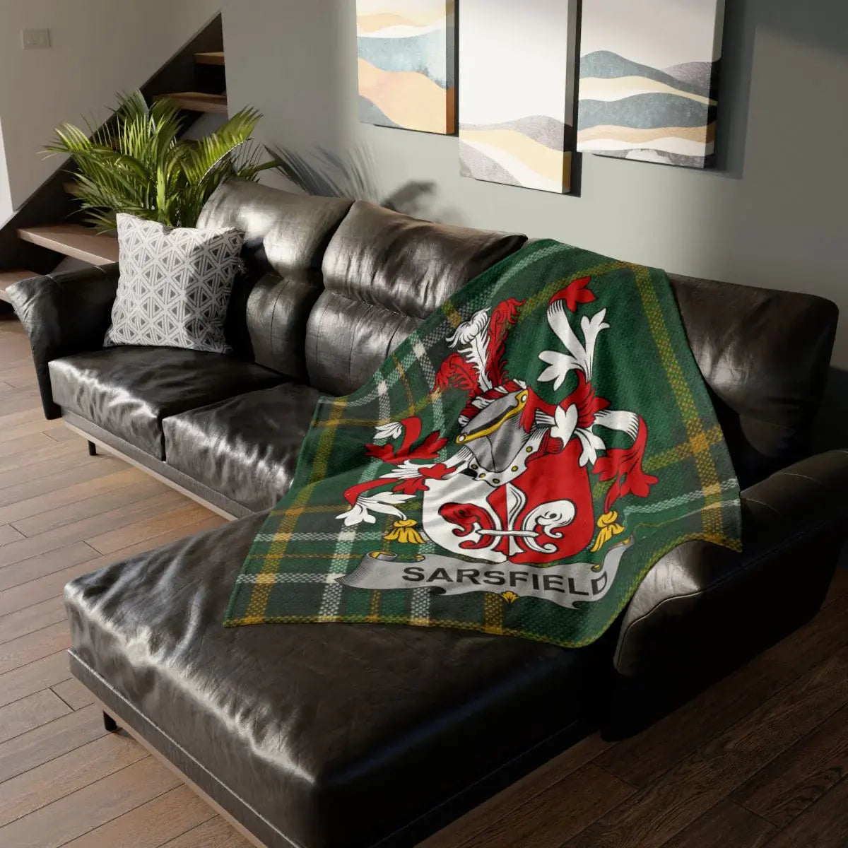 Sarsfield Family Crest Green Tartan Blanket Product