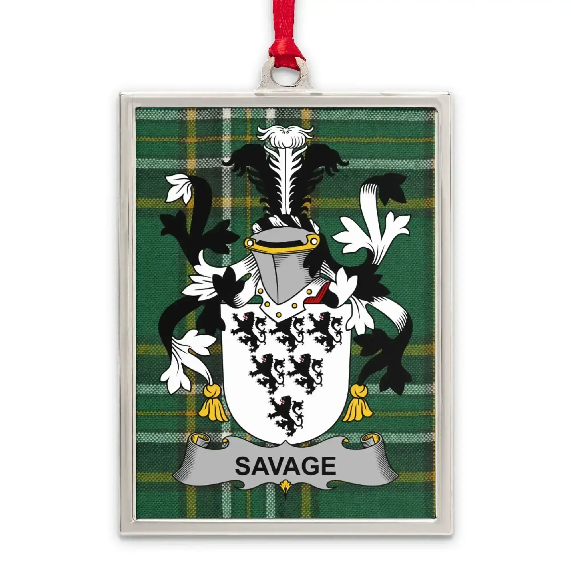 Savage Family Crest Plaid Custom Ornament product