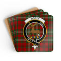 Clan Scott crest tartan coaster set — glossy print on natural cork, 3.75 inch square