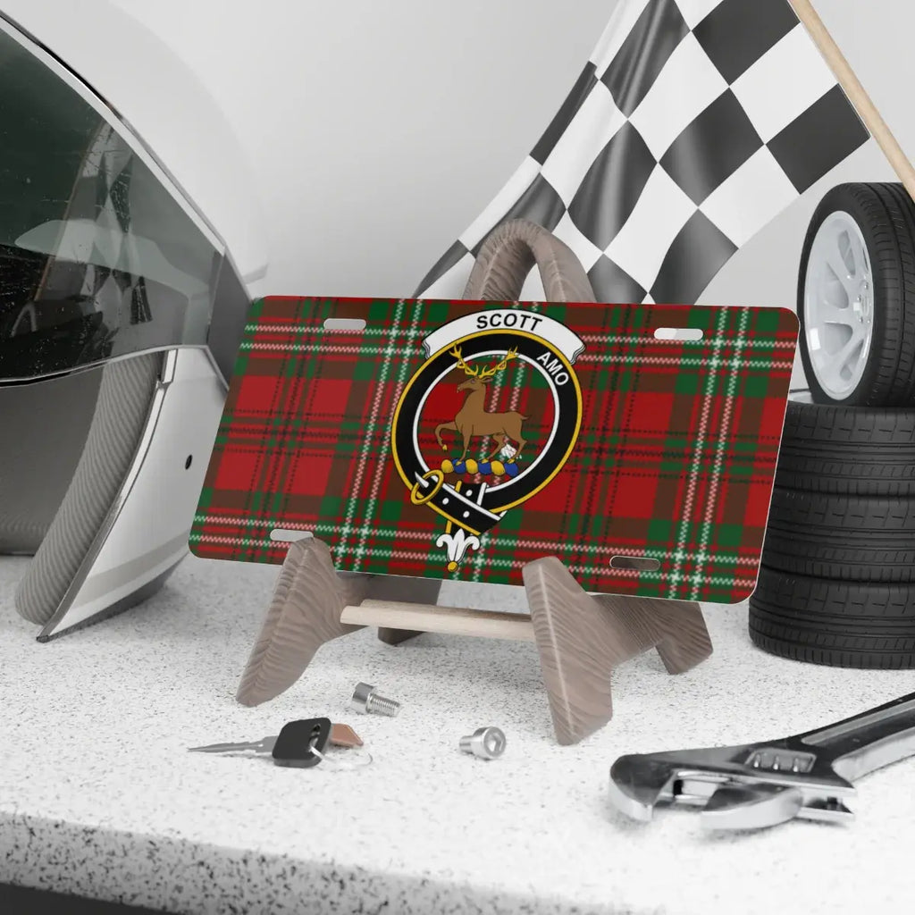Clan Scott crest tartan novelty license plate — 100% aluminium, 12x6 inch