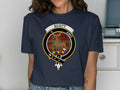 Scott clan crest tee in navy — deer emblem on soft cotton